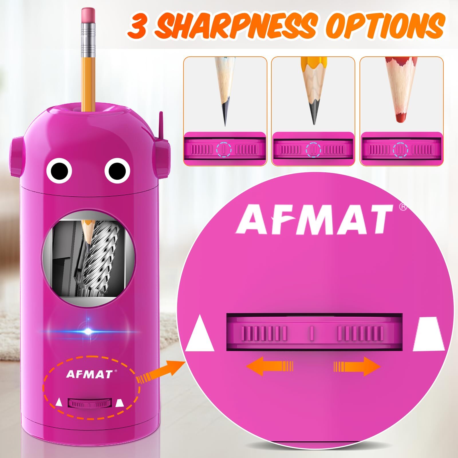 AFMAT Electric Pencil Sharpener for Colored Pencils 7-11.5mm, Auto in & Out, Fully Automatic Rechargeable Hands-Free Pencil Sharpener, Purple