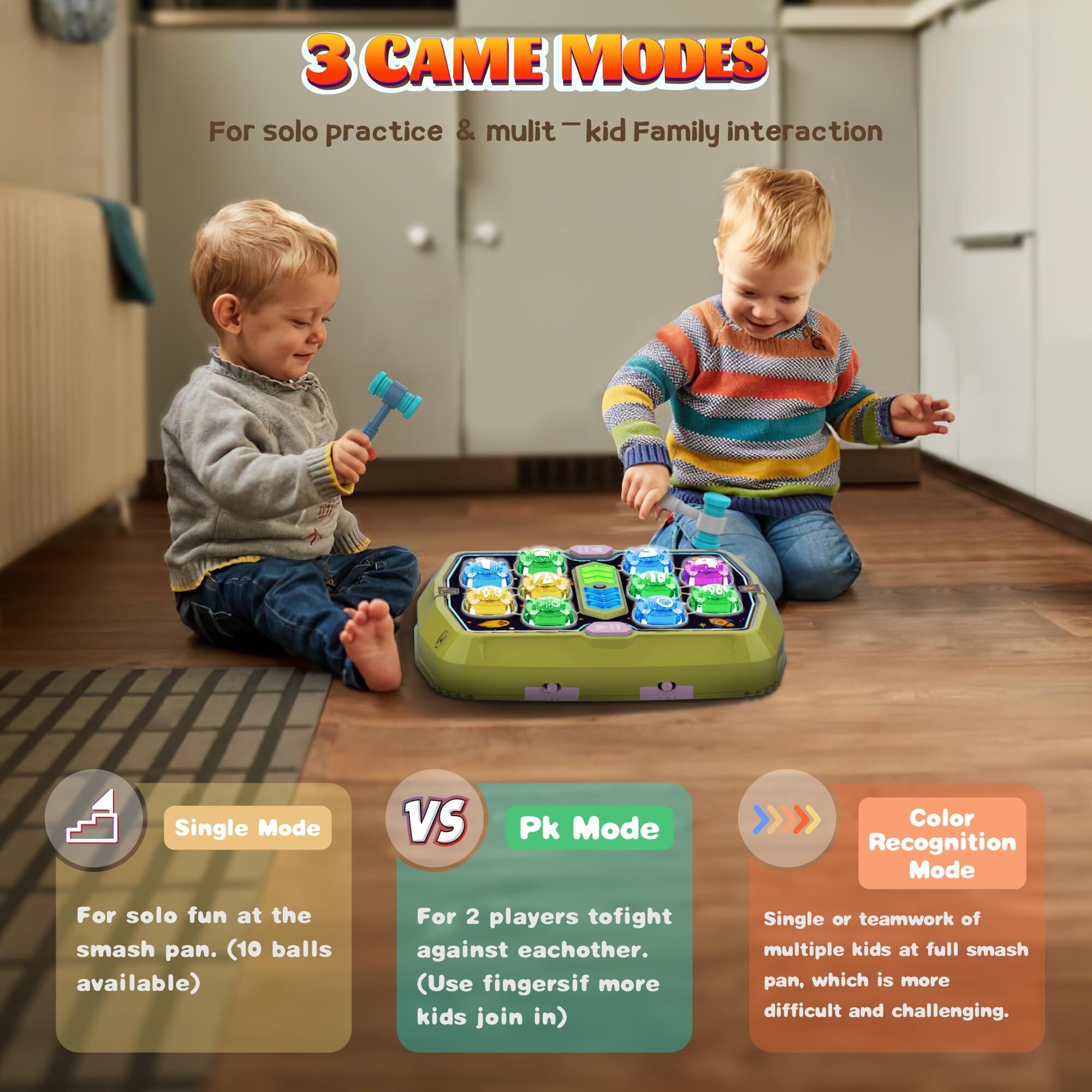 ANNKIE Interactive Whack a Mole Game for Toddlers - Early Learning Toy with 2 Soft Hammers,Green