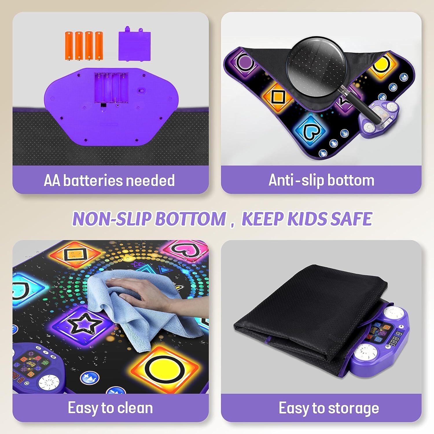 Dance Mat - 8 Buttons Kids Light Up Dancing Mat 27 Challenge Levels Bluetooth & Built-in 8 Songs Dance Floor Mat - Birthday/Chirstmas/New Year Gifts Toy for 3-12 Years Old Girls Boys