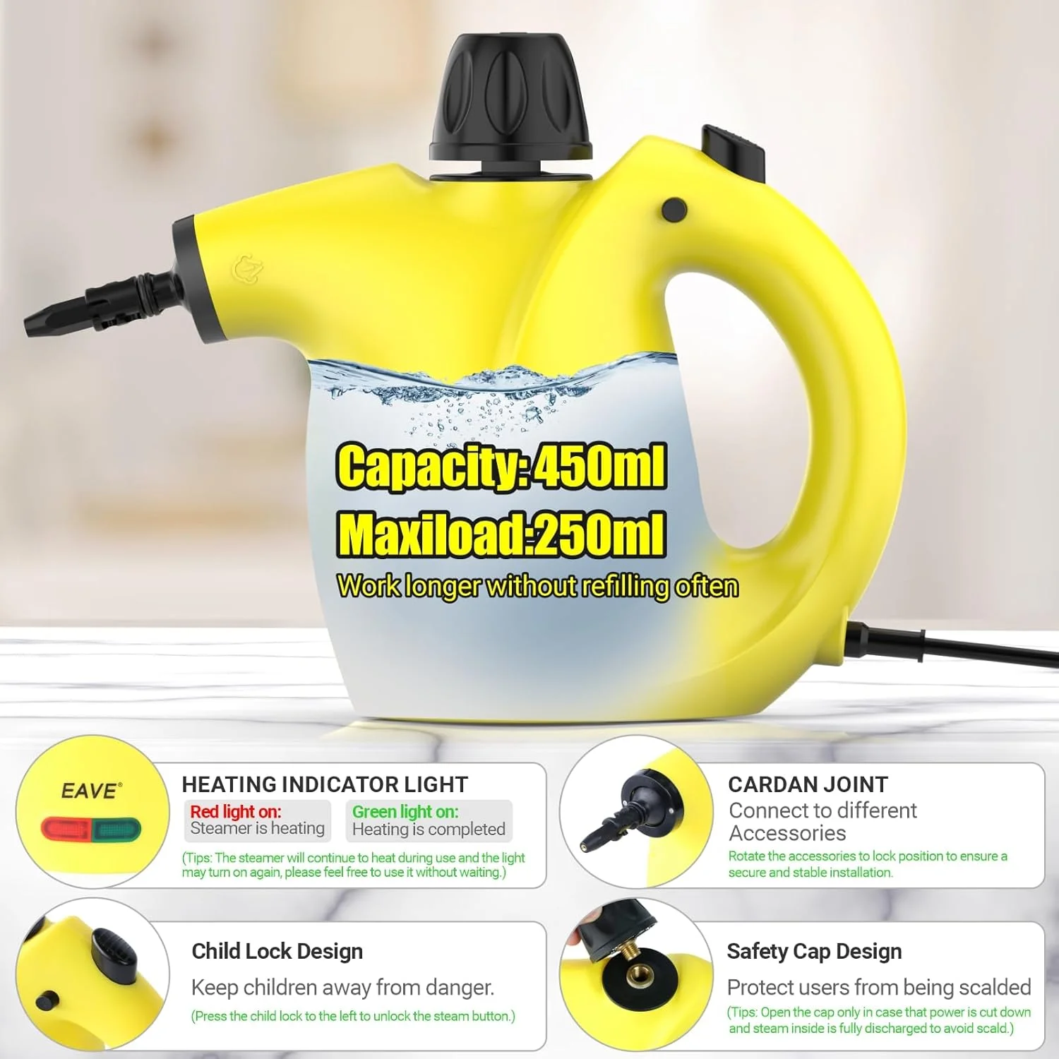 Handheld Steam Cleaner, Steamer for Cleaning, Portable Upholstery Steamer for Surface Cleaning, Hand Steam Cleaner for Furniture, Car Detailing, Home, Kitchen, Bathroom, Upholstery