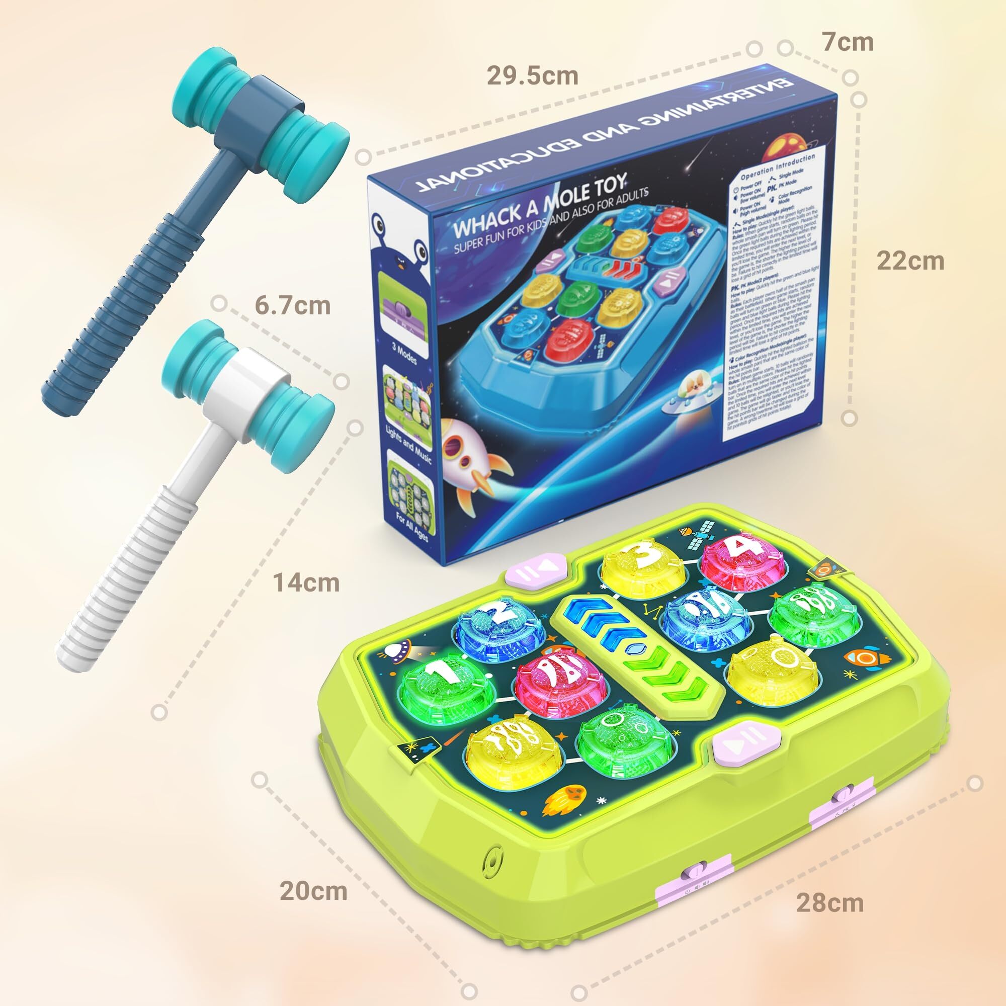 ANNKIE Interactive Whack a Mole Game for Toddlers - Early Learning Toy with 2 Soft Hammers,Green