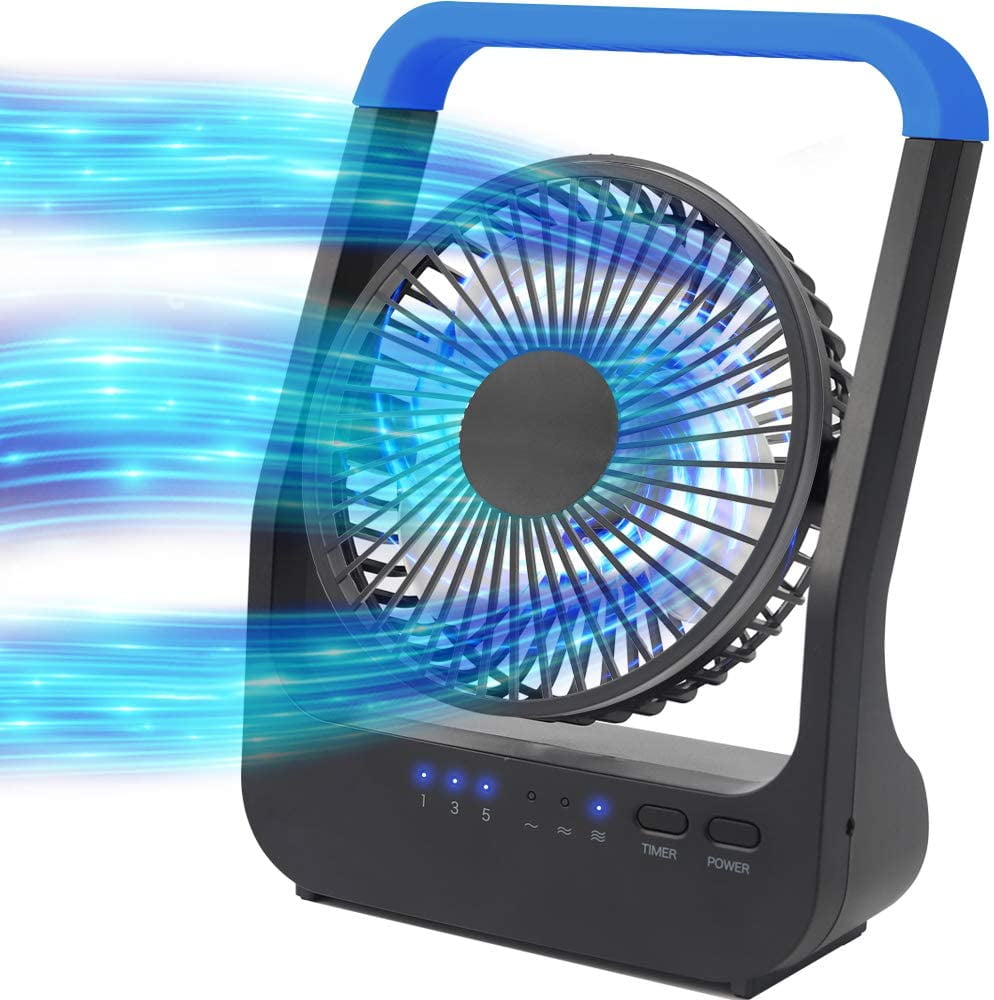 Gazeled Battery Operated Fan, Camping Fan Battery Powered, Super Long Lasting, Portable D-Cell Battery Powered Desk Fan with Timer,3 Speeds, Quiet, 180° Rotation, for Office,Bedroom,Outdoor, 5'', Blue