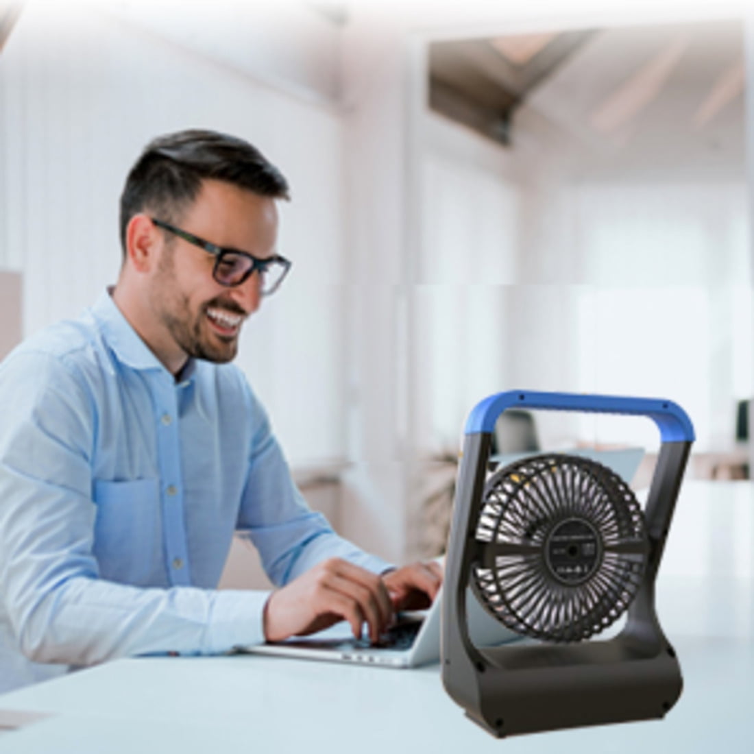 Gazeled Battery Operated Fan, Camping Fan Battery Powered, Super Long Lasting, Portable D-Cell Battery Powered Desk Fan with Timer,3 Speeds, Quiet, 180° Rotation, for Office,Bedroom,Outdoor, 5'', Blue