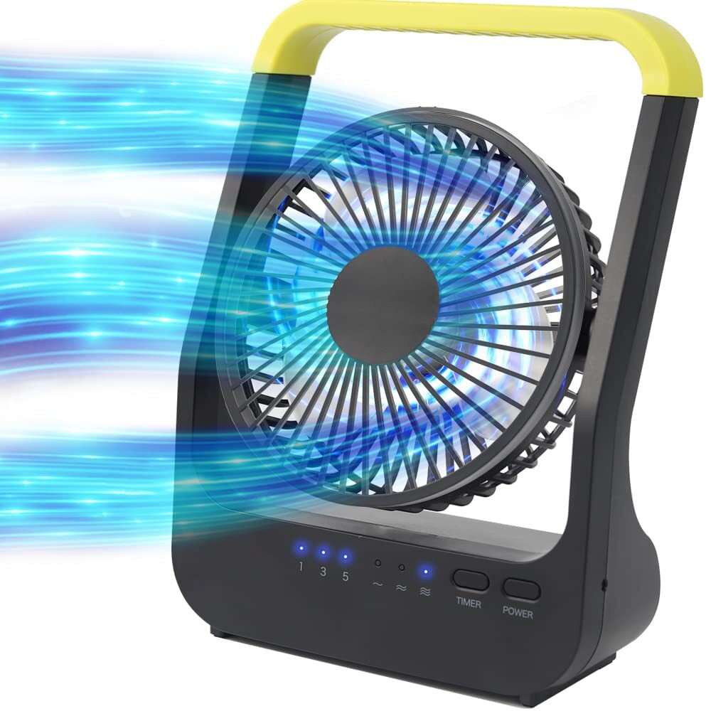 Battery Operated Fan, Super Long Lasting Battery Operated Fans for Camping, Portable D-Cell Battery Powered Desk Fan with Timer, 3 Speeds, Whisper Quiet, 180° Rotation, for Office,Bedroom,Outdoor, 5''