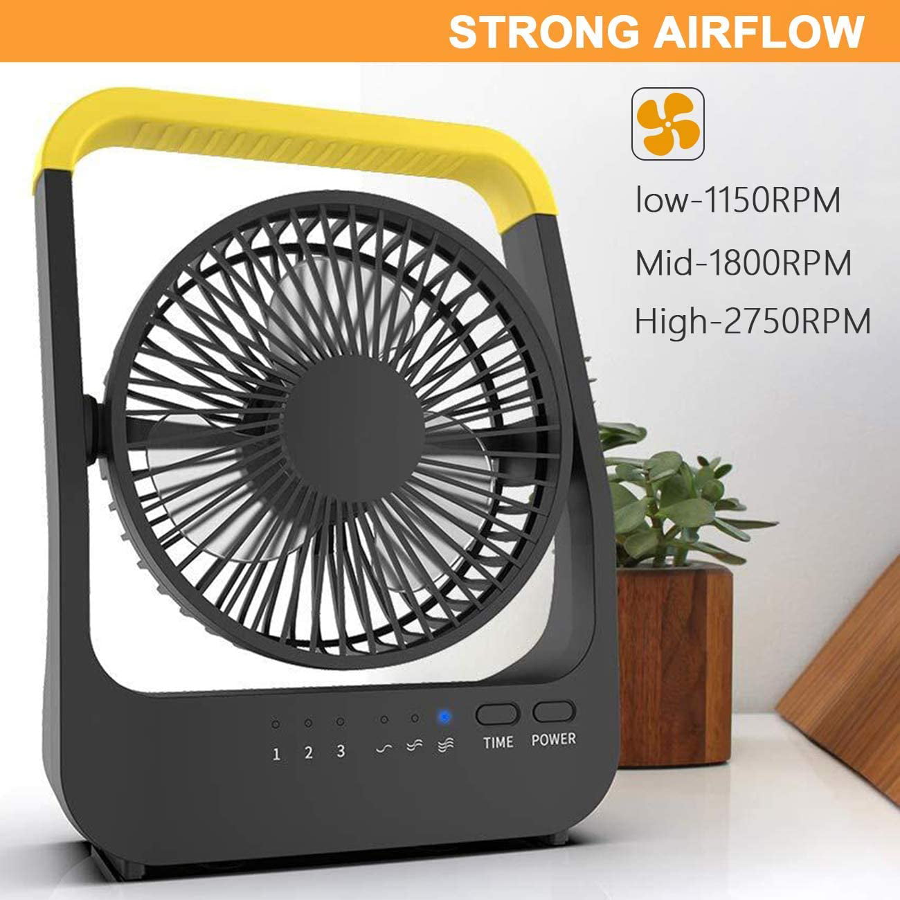 Battery Operated Fan, Super Long Lasting Battery Operated Fans for Camping, Portable D-Cell Battery Powered Desk Fan with Timer, 3 Speeds, Whisper Quiet, 180° Rotation, for Office,Bedroom,Outdoor, 5''