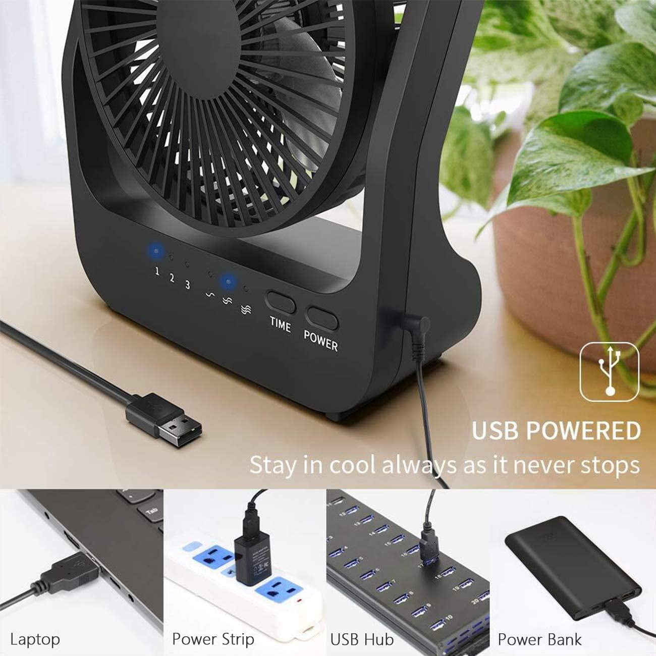 Battery Operated Fan, Super Long Lasting Battery Operated Fans for Camping, Portable D-Cell Battery Powered Desk Fan with Timer, 3 Speeds, Whisper Quiet, 180° Rotation, for Office,Bedroom,Outdoor, 5''