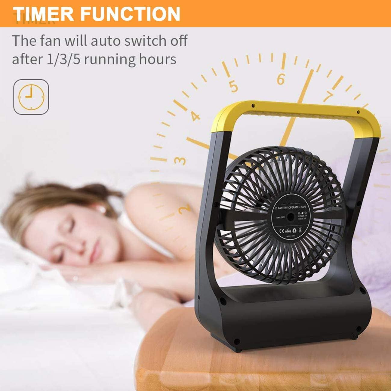 Battery Operated Fan, Super Long Lasting Battery Operated Fans for Camping, Portable D-Cell Battery Powered Desk Fan with Timer, 3 Speeds, Whisper Quiet, 180° Rotation, for Office,Bedroom,Outdoor, 5''