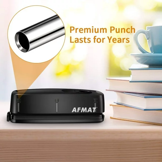 AFMAT 3 Hole Puncher, Electric and Battery Powered Hole Punch, 20 Sheet Capacity, Reduced Effort, Black
