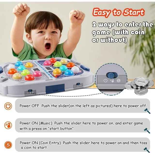 Whack Mole Game for Toddlers,Toys for 3-12 Year Old Boys and Girls,Whack Mole Toys for Kid,Gifts for 3 4 5 6+ Year Old Boys,Interactive Educational Toys with Sound and Light, PK Mode with 2 Hammers