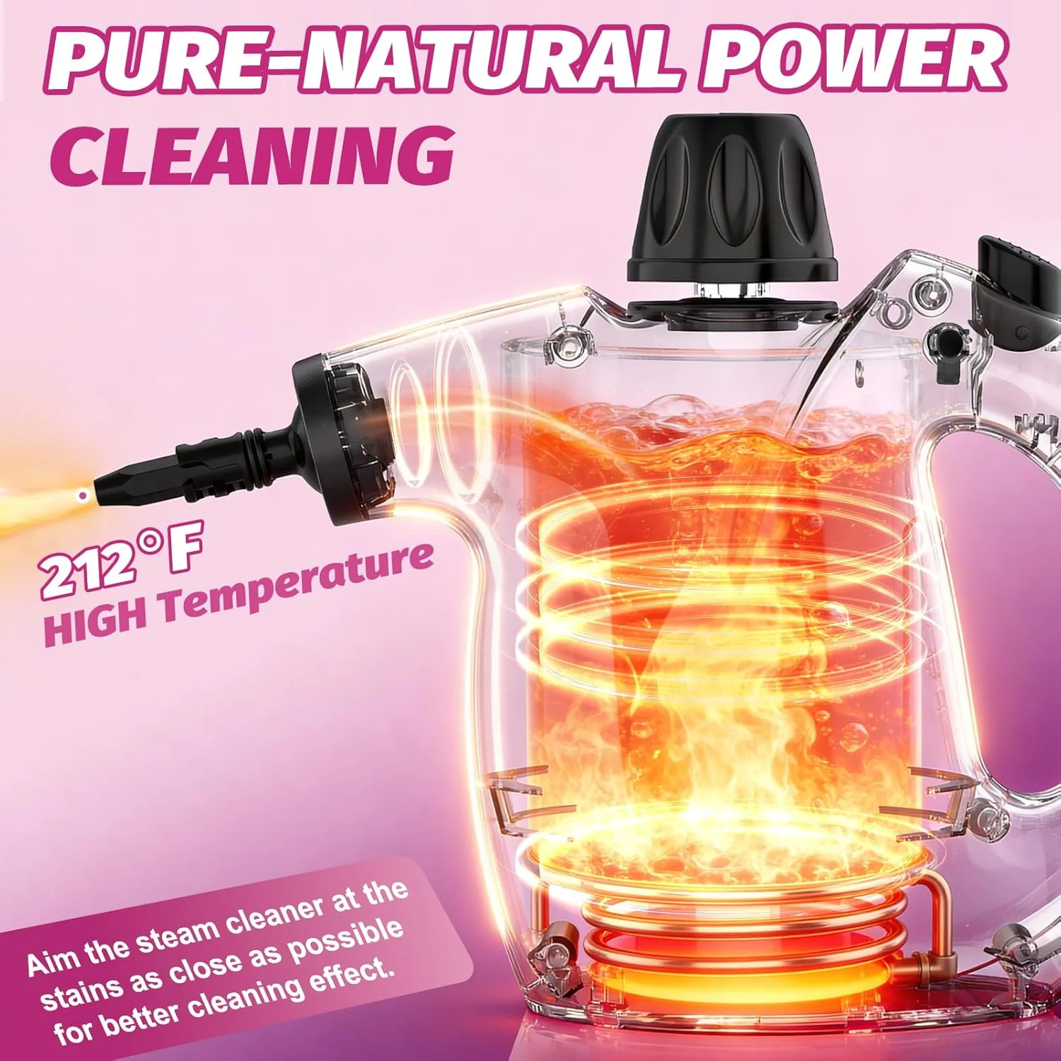 Handheld Steam Cleaner, Hand Held Steamer for Cleaning Home, Portable Pressurized Steamers for Upholstery Furniture Sofa Couch Floor Tile Grout Bathroom, Pink