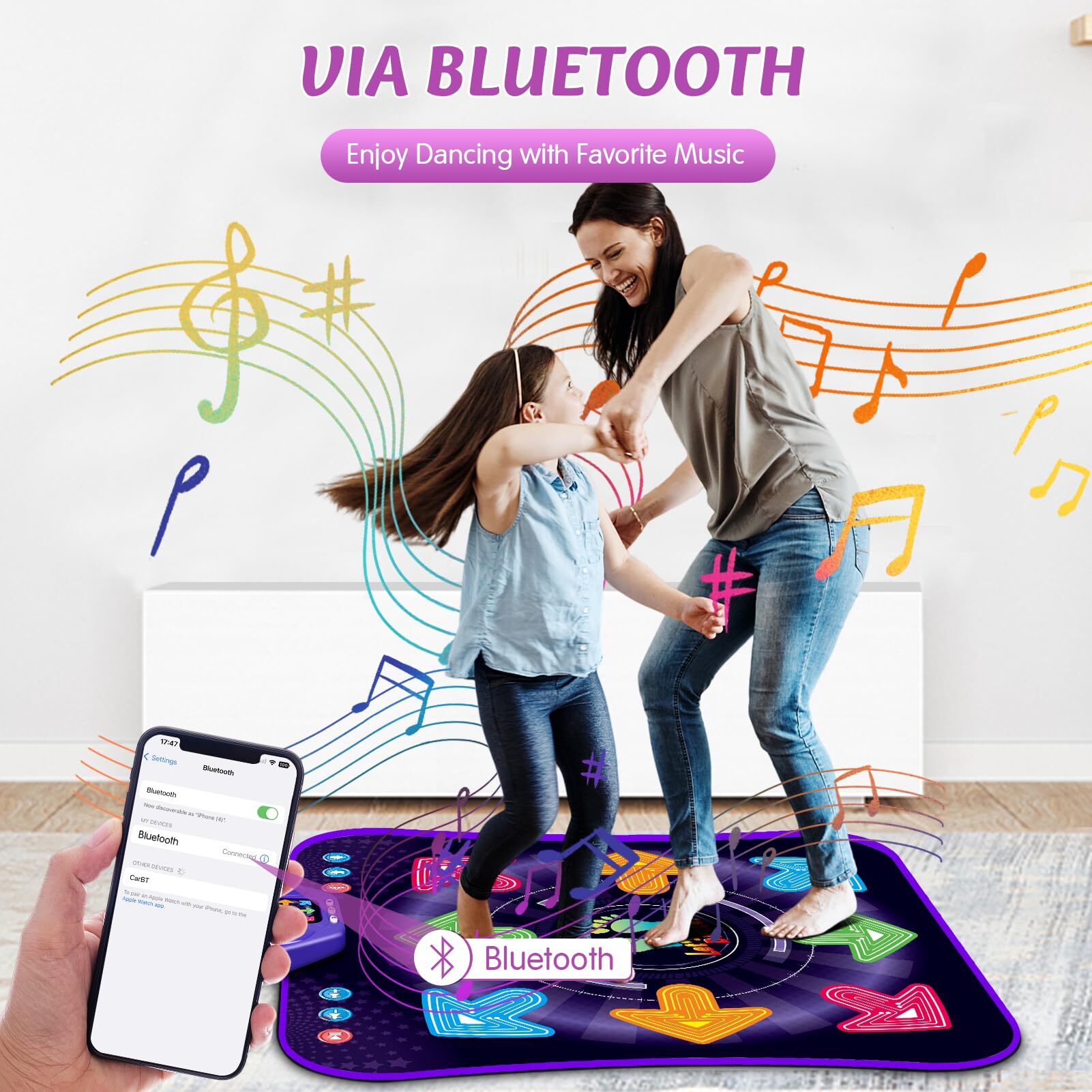 PAFOLO Dance Mat Toys for 3-12 Year Old Kids, Dance Pad with Light Up 8-Buttons & Wireless Bluetooth, Music Dance Toy with 5 Game Modes, Birthday Xmas Gifts for 3 4 5 6 7 8 9 10+ Year Old Girls Boy