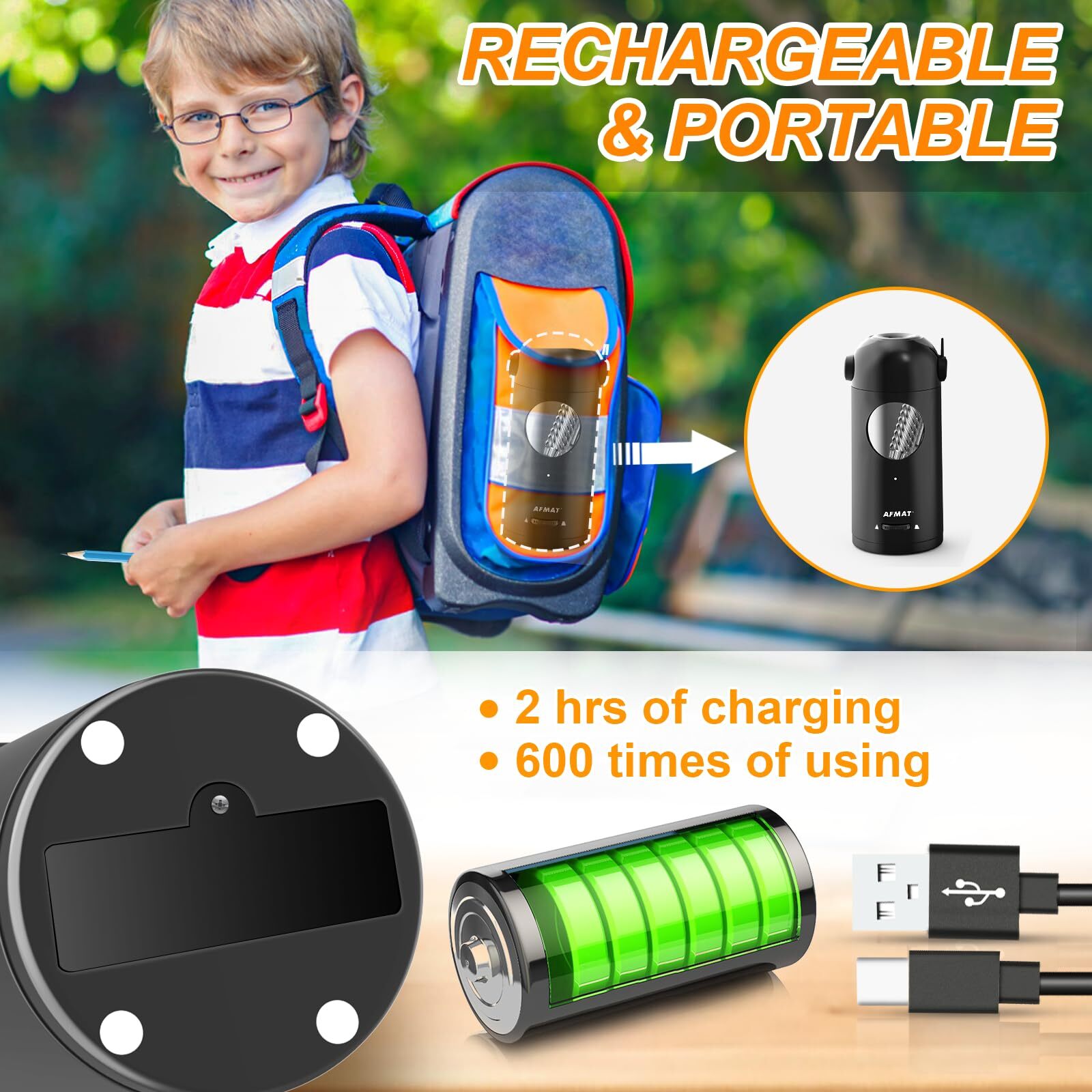 AFMAT Electric Pencil Sharpener for Colored Pencils 7-11.5mm, Auto in & Out, Fully Automatic Rechargeable Hands-Free Pencil Sharpener for Large Pencils, Black