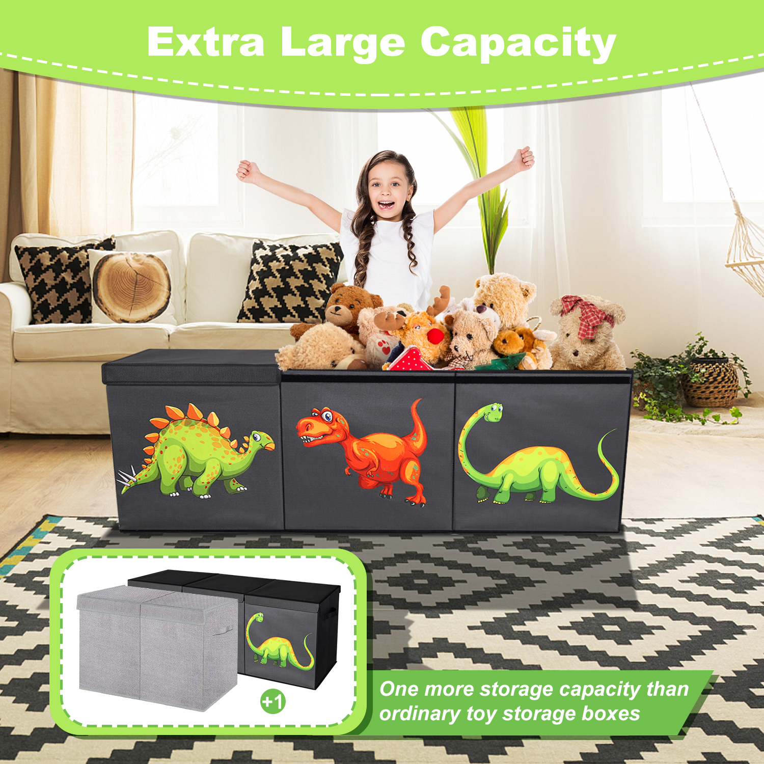 Toy Storage Chest, Large Kids Toy Box Chest Storage with Lids,40.6X16.5X14.2"Toy Storage Organizer,Collapsible Sturdy Storage Bins Organizer for Nursery Room, Playroom,Closet,Home Organization,School