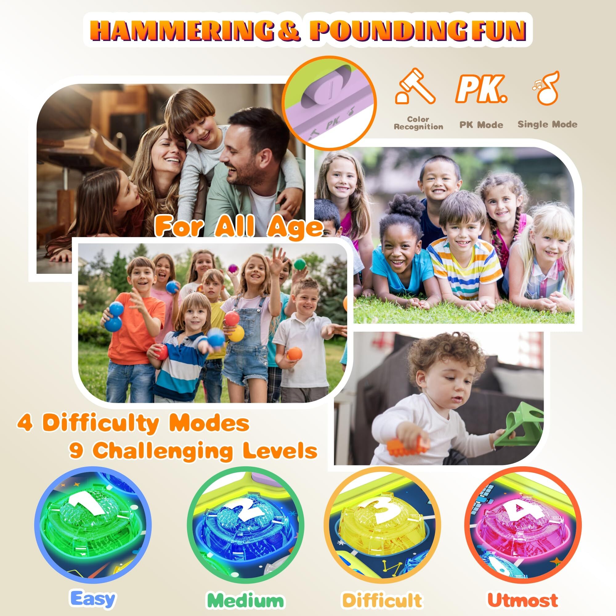 ANNKIE Interactive Whack a Mole Game for Toddlers - Early Learning Toy with 2 Soft Hammers,Green