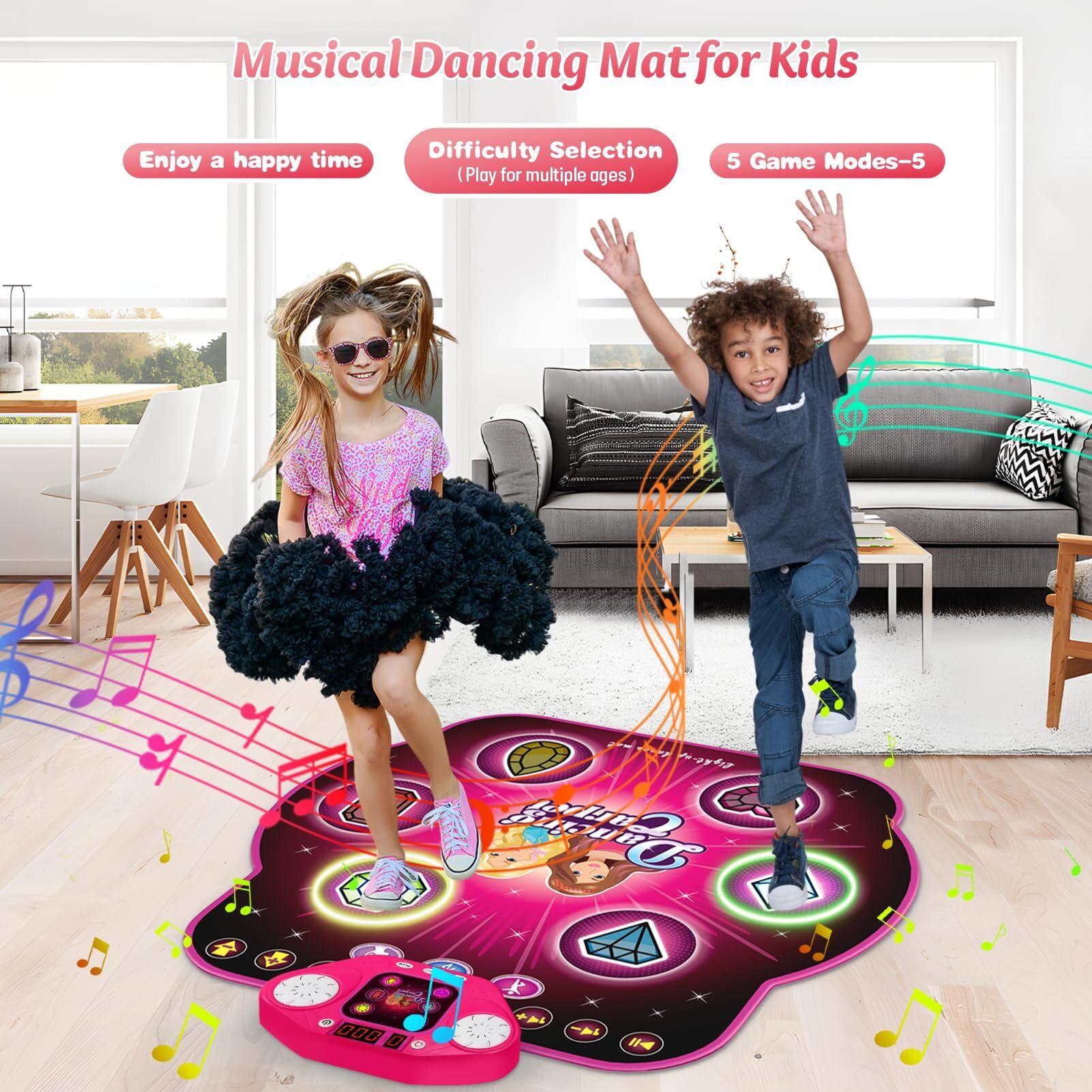 PAFOLO Dance Mat Toys for 3-12 Year Old Kids,Electronic Dance Pad with Light-up 6-Button & Wireless Bluetooth,5 Game Modes Princess Dancing Mat, Birthday Xmas Gifts for 3 4 5 6 7 8 9 10+Year Old Girls