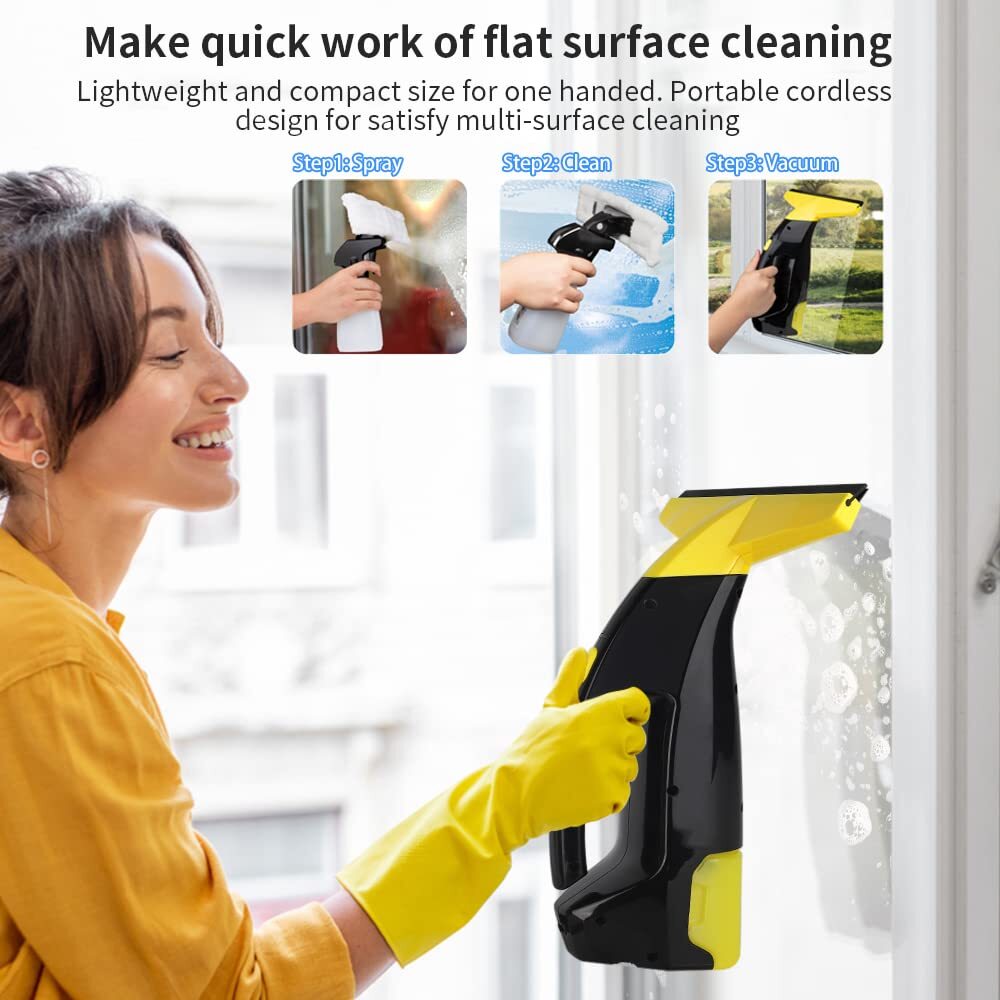 Eave Power Window Vacuum Cleaner Set,Rechargeable Window Vac, Window Squeegee Electric Cleaning Tool for Windows, Tiles, Mirrors, 200ml Water Tank