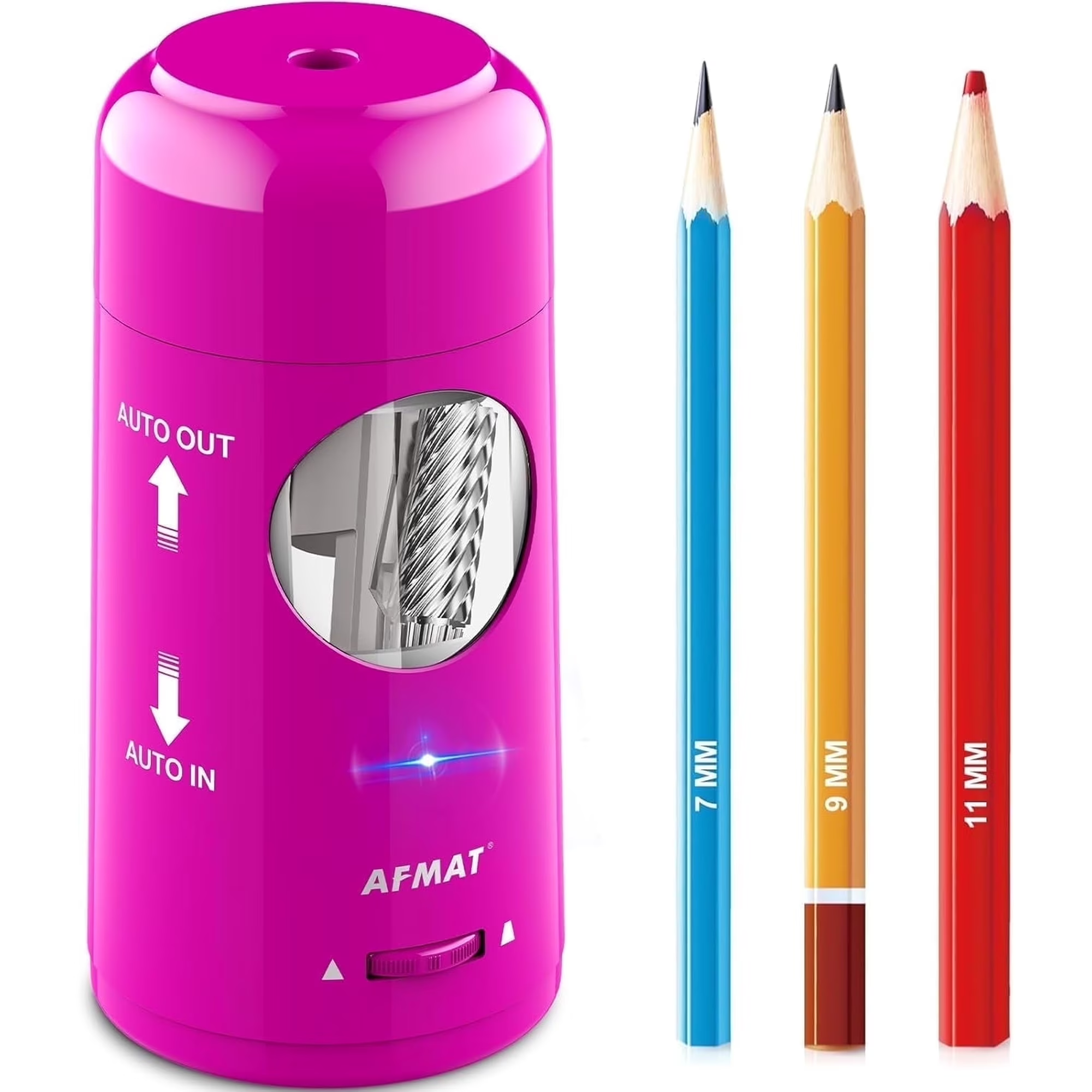 AFMAT Electric Pencil Sharpener, Rechargeable Fully Automatic Pencil Sharpener for Jumbo & Colored Pencils (7-11.5mm), Auto in/Out, Hands-Free, Portable for Home/Classroom/Office(Purple)