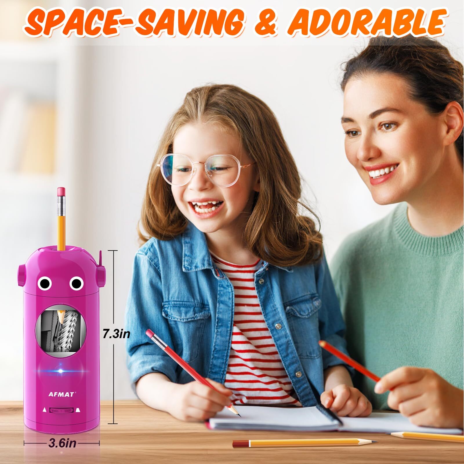 AFMAT Electric Pencil Sharpener for Colored Pencils 7-11.5mm, Auto in & Out, Fully Automatic Rechargeable Hands-Free Pencil Sharpener, Purple