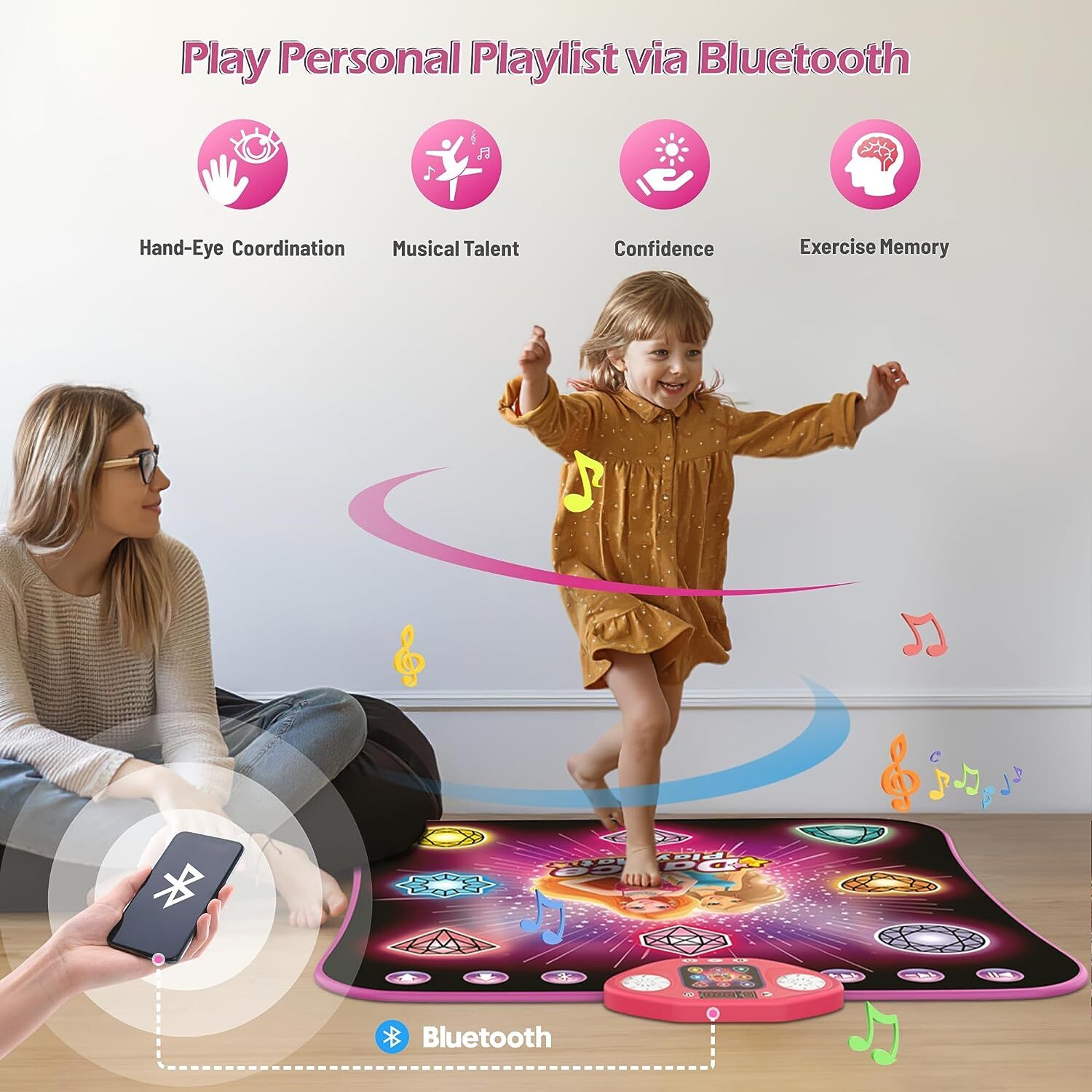 8 Buttons Light Up Dancing Mat 6 Game Modes with Bluetooth & Built-in 9 Songs Dance Pad -Dance Mat for Kids Age 4-12 -Musical Dance Mat Toy for 4-12 Year Old Girls Boys