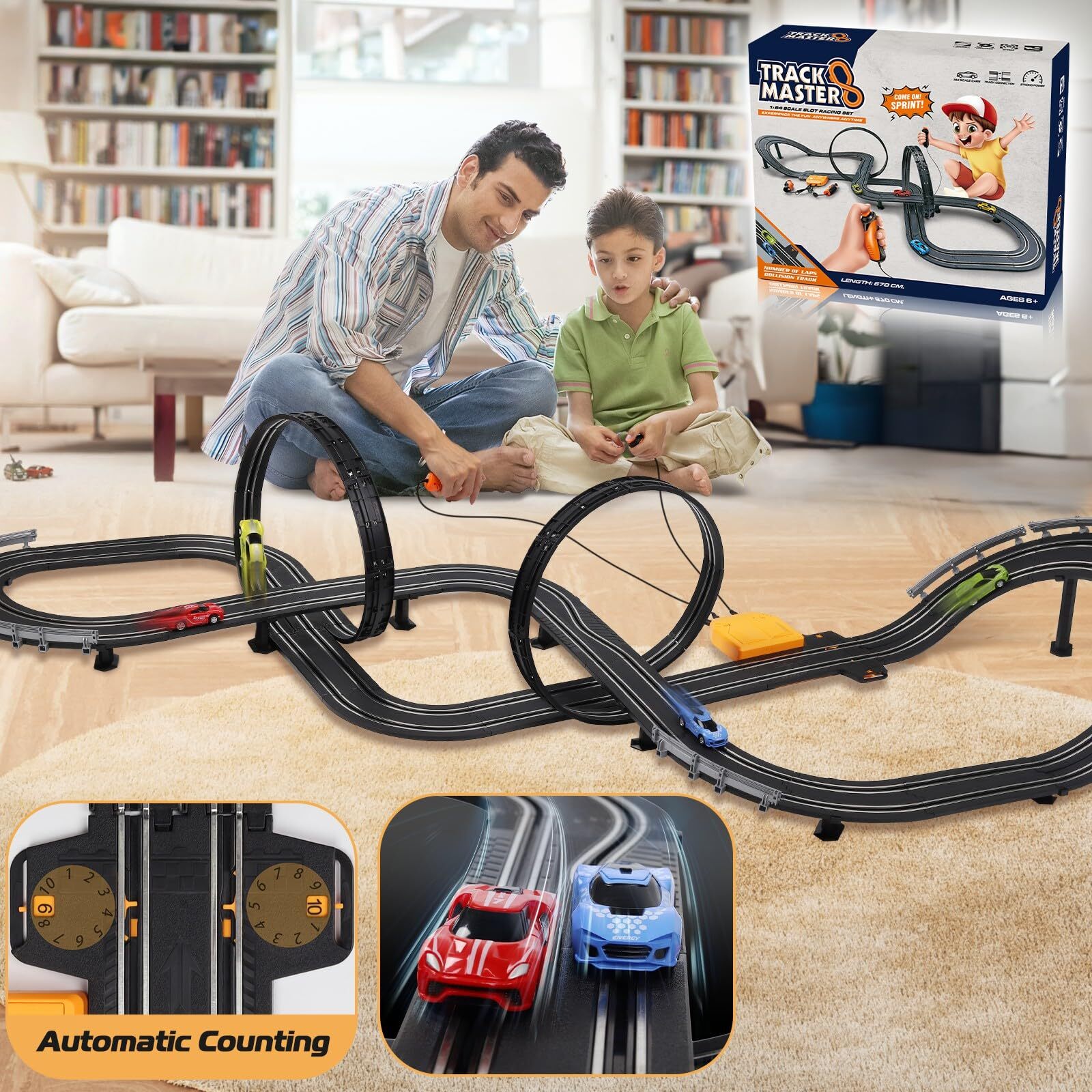PAFOLO Car Toys for 3 Year Old Slot Car Race Track Toys with 4pcs Speed Cars & 22FT Dual Racing Game Lap Overpass Track - Battery or Electric Race Car Track for Boys Girls Age 4-12