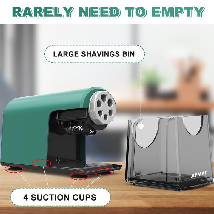 AFMAT Heavy Duty Electric Classroom Sharpener, 6 Holes, for 6-11mm Pencils, Auto Stop, Super Fast, Never Eat Pencils, School Teacher Must Have, Plug in,Green