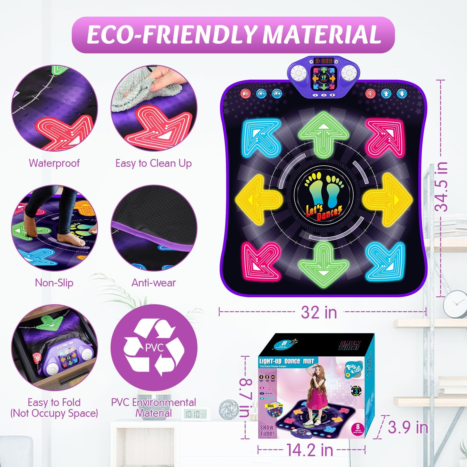 PAFOLO Dance Mat Toys for 3-12 Year Old Kids, Dance Pad with Light Up 8-Buttons & Wireless Bluetooth, Music Dance Toy with 5 Game Modes, Birthday Xmas Gifts for 3 4 5 6 7 8 9 10+ Year Old Girls Boy