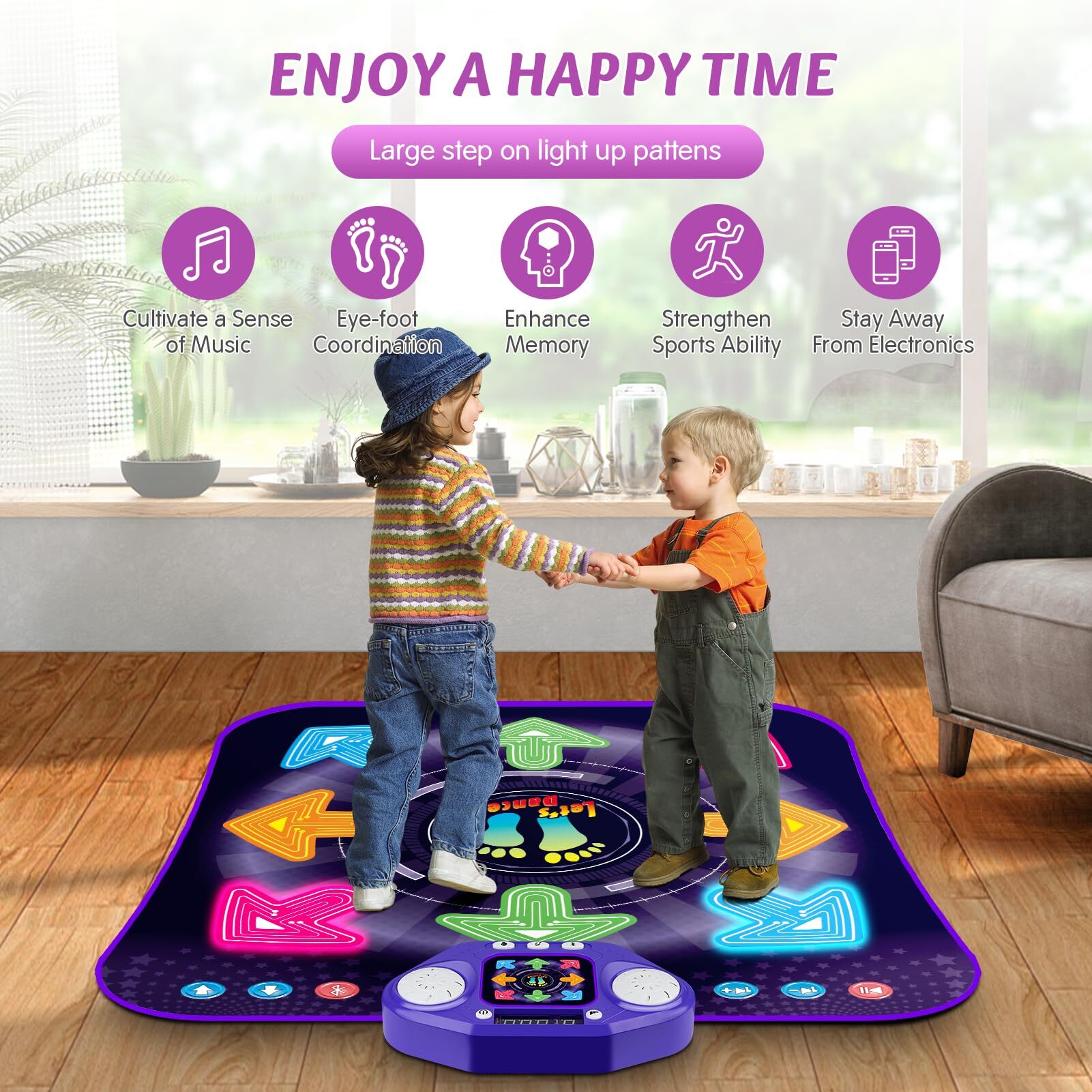 PAFOLO Dance Mat Toys for 3-12 Year Old Kids, Dance Pad with Light Up 8-Buttons & Wireless Bluetooth, Music Dance Toy with 5 Game Modes, Birthday Xmas Gifts for 3 4 5 6 7 8 9 10+ Year Old Girls Boy