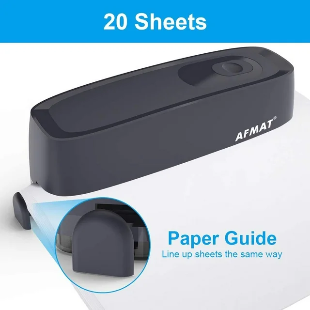 AFMAT 3 Hole Punch, Electric Three Hole Punch Heavy Duty, 20-Sheet Punch Capacity, AC or Battery Operated Paper Punch, Effortless Punching, Long Lasting Paper Puncher for Office School Studio