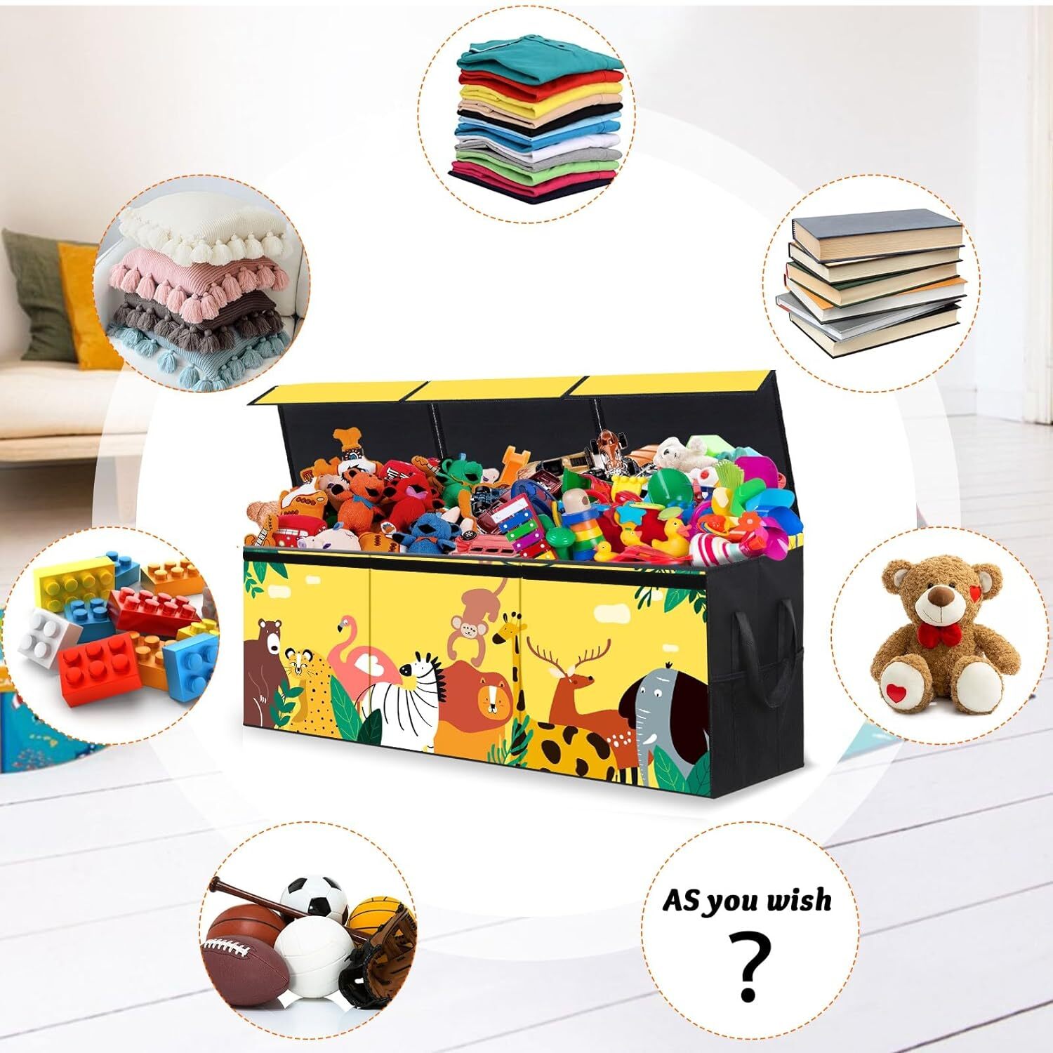 Large Toy Storage Chest - Collapsible and Sturdy Organizer with Lids for Kids' Toys