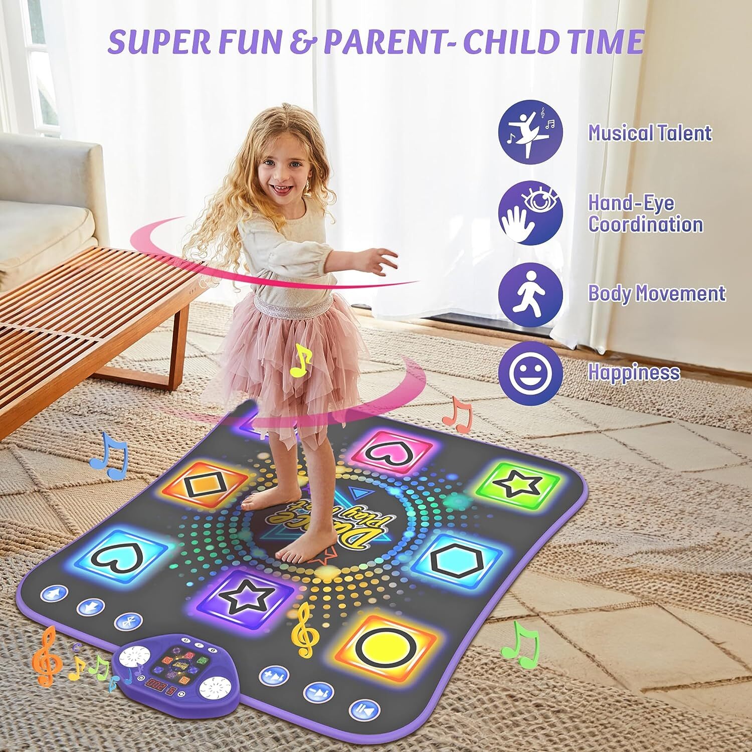 Dance Mat - 8 Buttons Kids Light Up Dancing Mat 27 Challenge Levels Bluetooth & Built-in 8 Songs Dance Floor Mat - Birthday/Chirstmas/New Year Gifts Toy for 3-12 Years Old Girls Boys