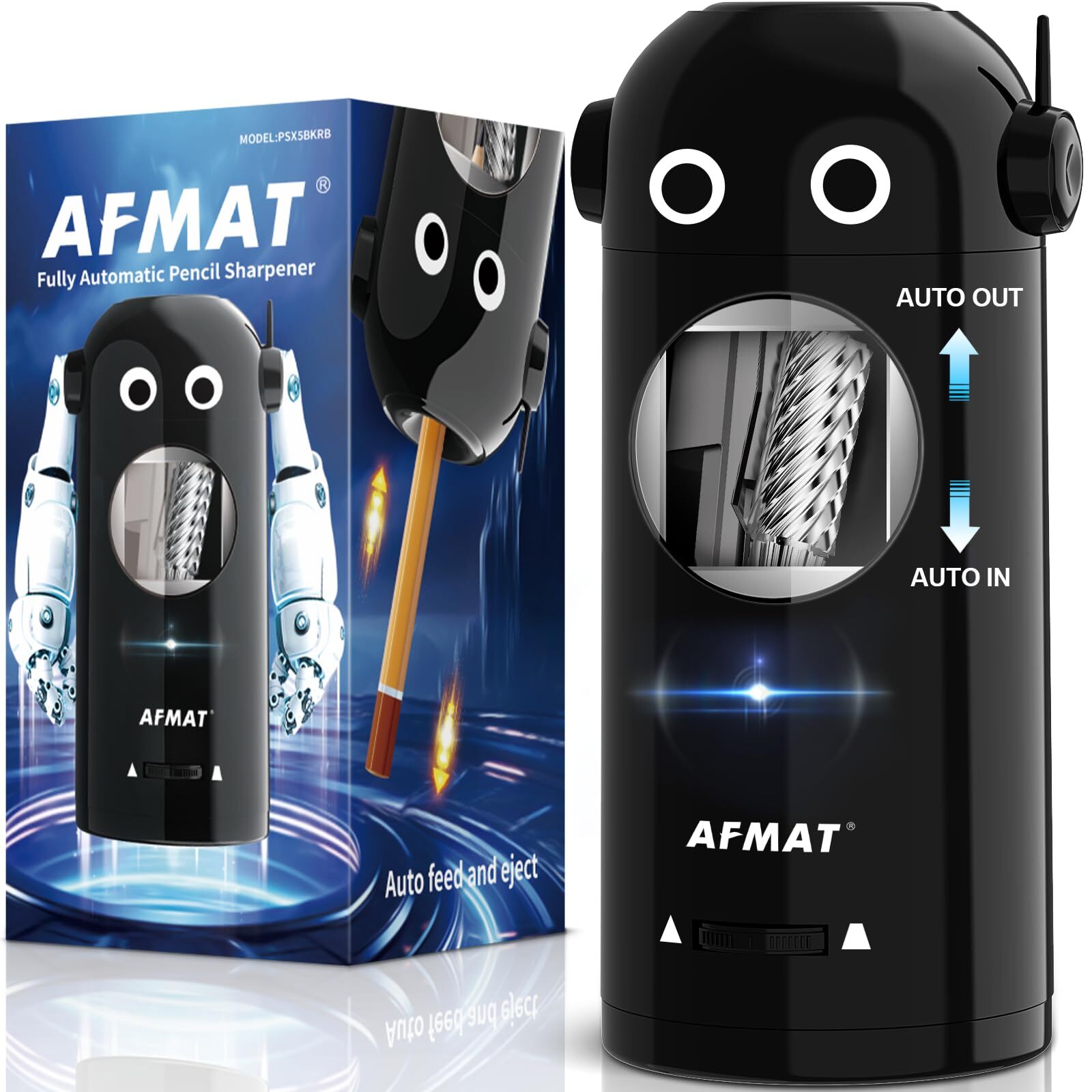 AFMAT Electric Pencil Sharpener for Colored Pencils 7-11.5mm, Auto in & Out, Fully Automatic Rechargeable Hands-Free Pencil Sharpener, Black