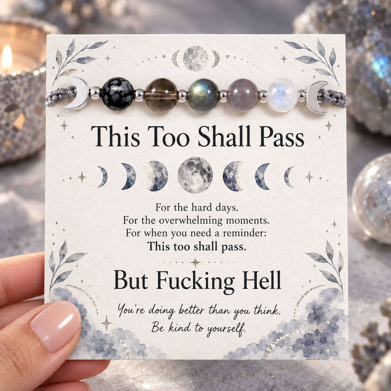 This Too Shall Pass Moon Phase Crystal Bracelet – Meaningful Gift for Her