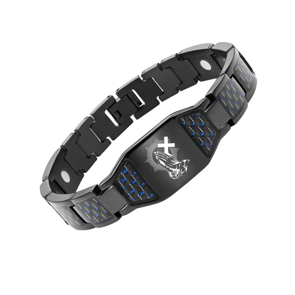 [✈Ship with 8 hours⏰] Jesus cross magnetic carbon fiber titanium bracelet.