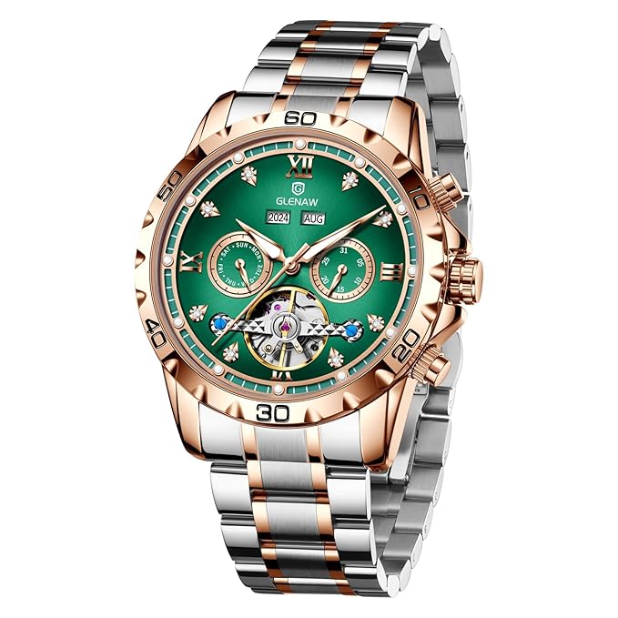 Men’s Automatic Tourbillon Watch, Skeleton Mechanical Wristwatch with Roman Dial