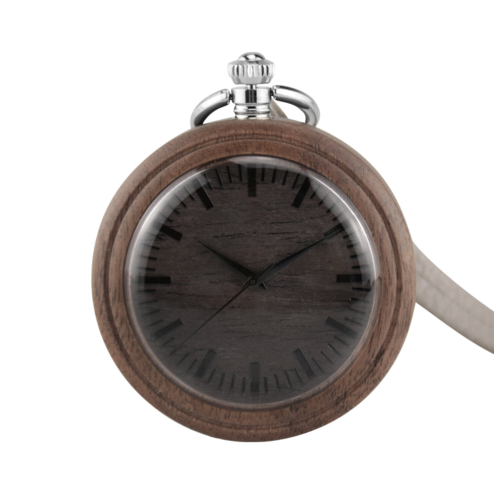 Vintage Pendant Clock Carved Pattern Analog Quartz Watches Reloj De Bolsillo Wood Pocket Watch With Fob Chain For Man-BUNNYKACHU