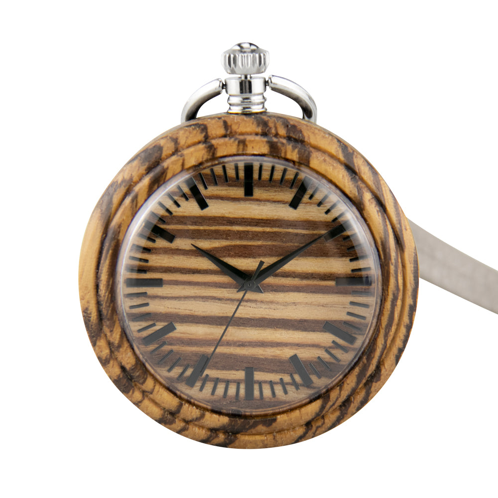 Vintage Pendant Clock Carved Pattern Analog Quartz Watches Reloj De Bolsillo Wood Pocket Watch With Fob Chain For Man-BUNNYKACHU