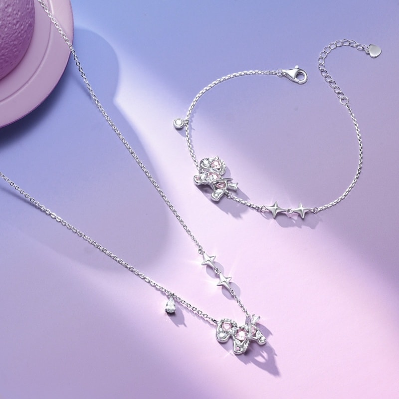 S925 Sterling Silver Pink Crystal Horse Necklace – Romantic Valentine’s & Mother’s Day Gift for Her