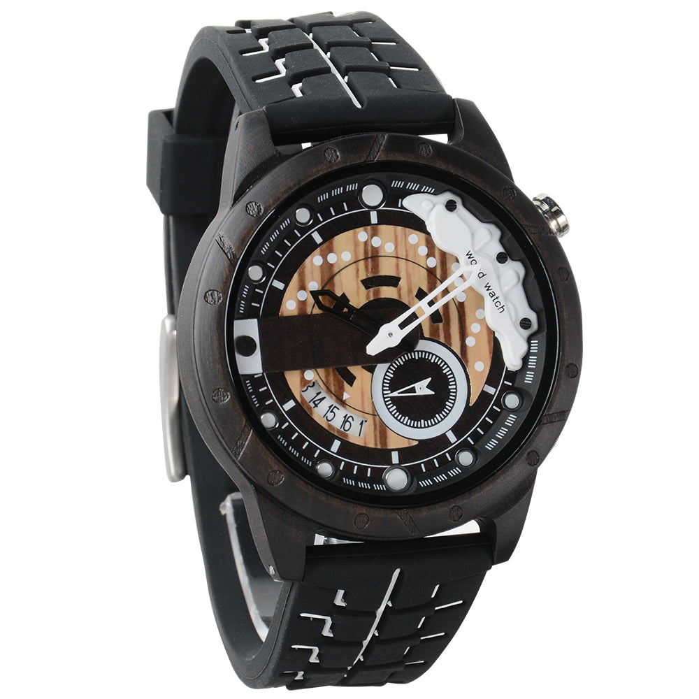 Wristwatches Quartz Men's Watch Blue Clock Brake Disc Wooden Date Fashion Watches For Men-BUNNYKACHU