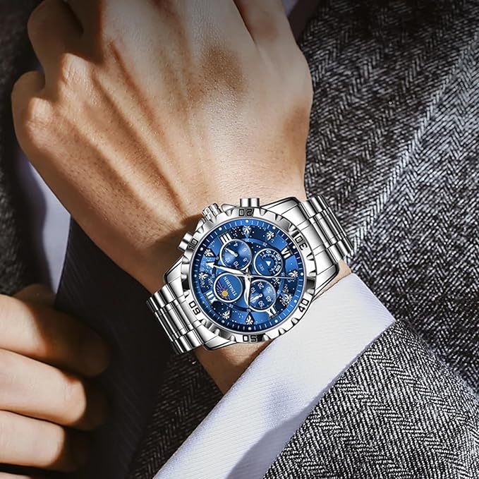 Men's Fashion Stainless Steel Watches Quartz Wristwatch Waterproof Luminous Chronograph Stainless Steel Man Watches