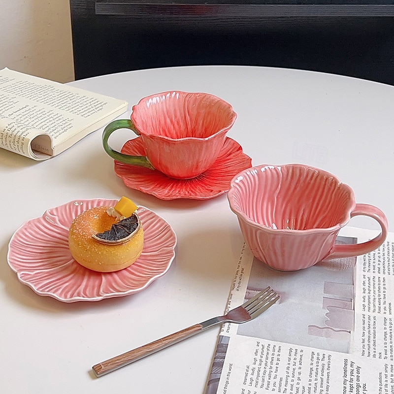 Vintage Floral Coffee Cup Set – Hand-Painted Petal Design, Perfect for Afternoon Tea & Gifts