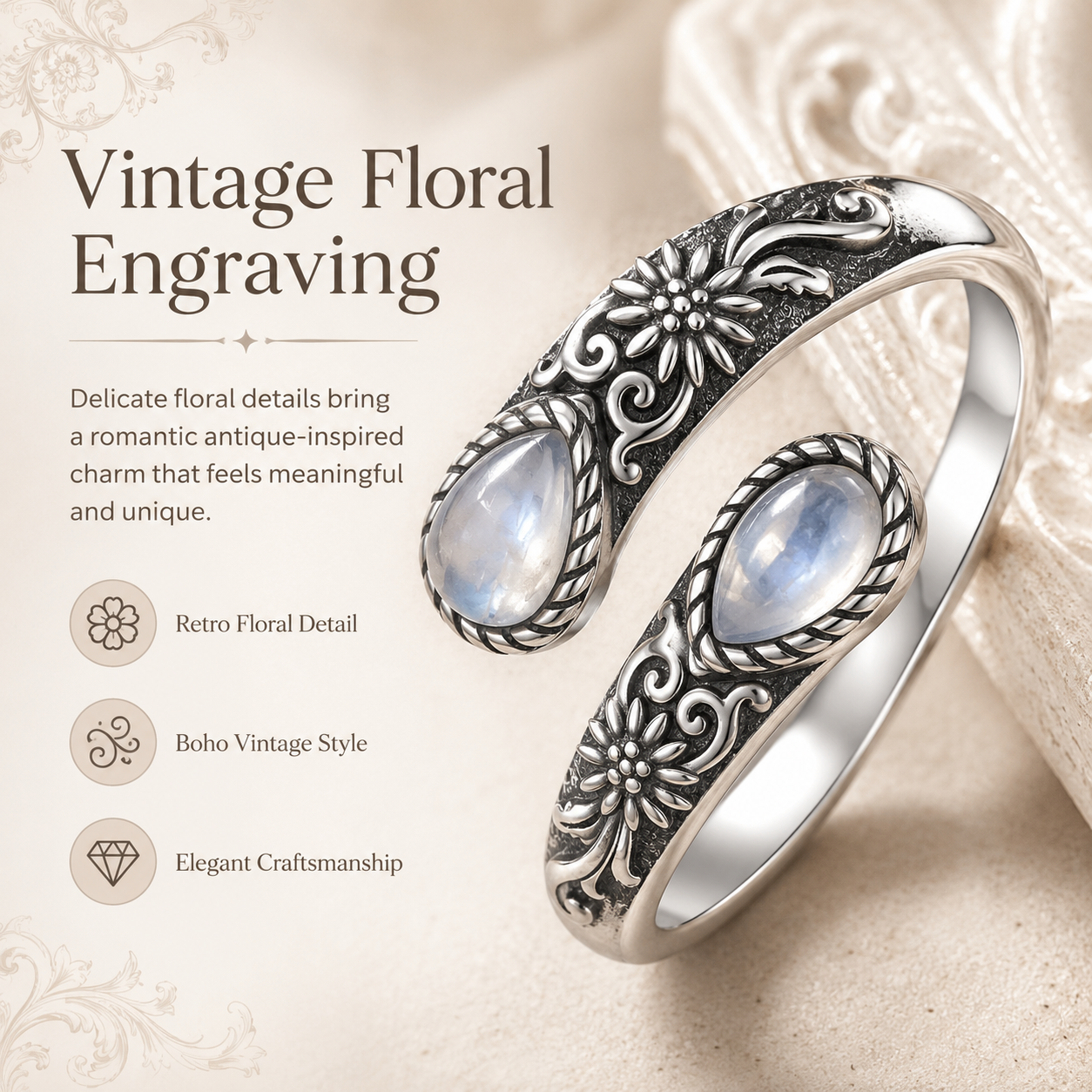 ⏳Limited-time 50% off⏰Vintage Adjustable Open Ring with Teardrop Glowing Zircon💧💍