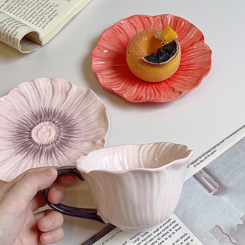 Vintage Floral Coffee Cup Set – Hand-Painted Petal Design, Perfect for Afternoon Tea & Gifts