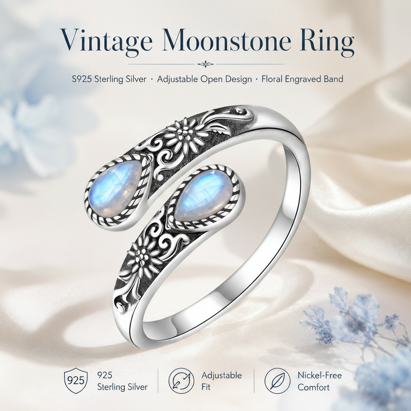⏳Limited-time 50% off⏰Vintage Adjustable Open Ring with Teardrop Glowing Zircon💧💍