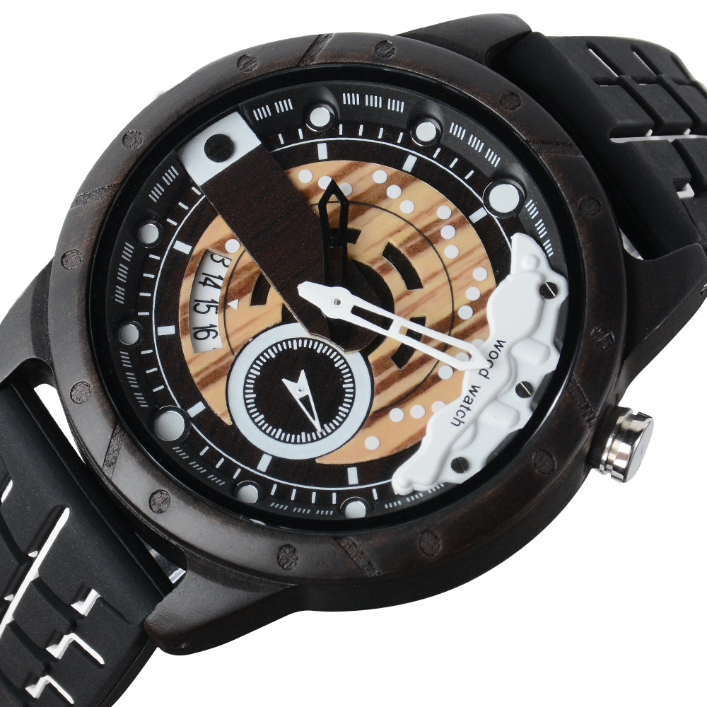 Wristwatches Quartz Men's Watch Blue Clock Brake Disc Wooden Date Fashion Watches For Men-BUNNYKACHU