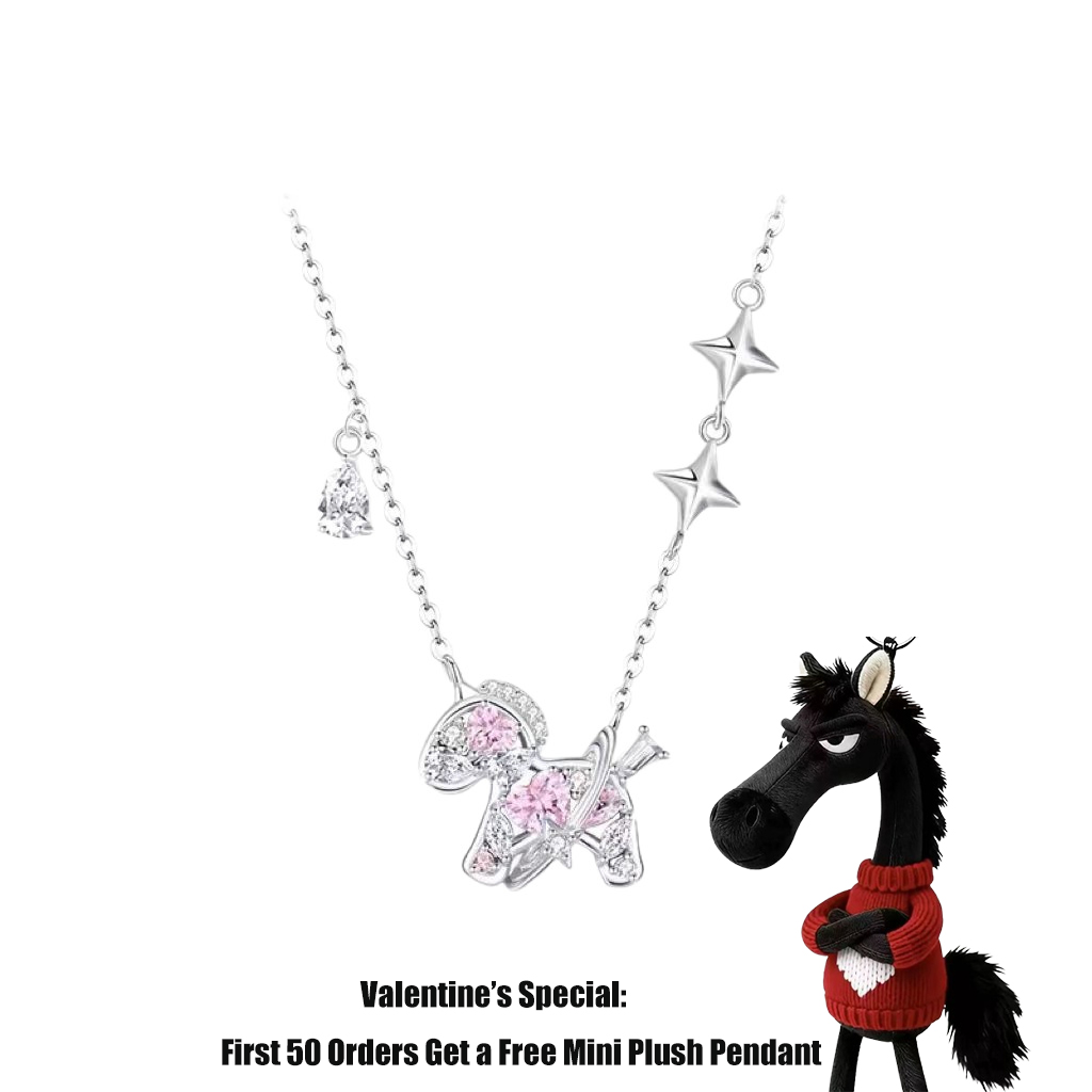 S925 Sterling Silver Pink Crystal Horse Necklace – Romantic Valentine’s & Mother’s Day Gift for Her