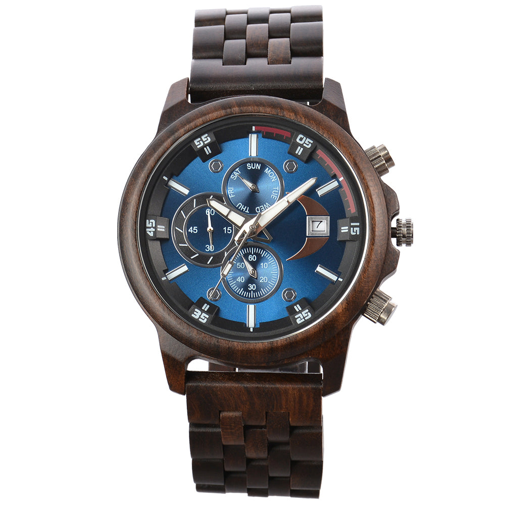 Dial Multifunction Quartz Wooden Watch-BUNNYKACHU