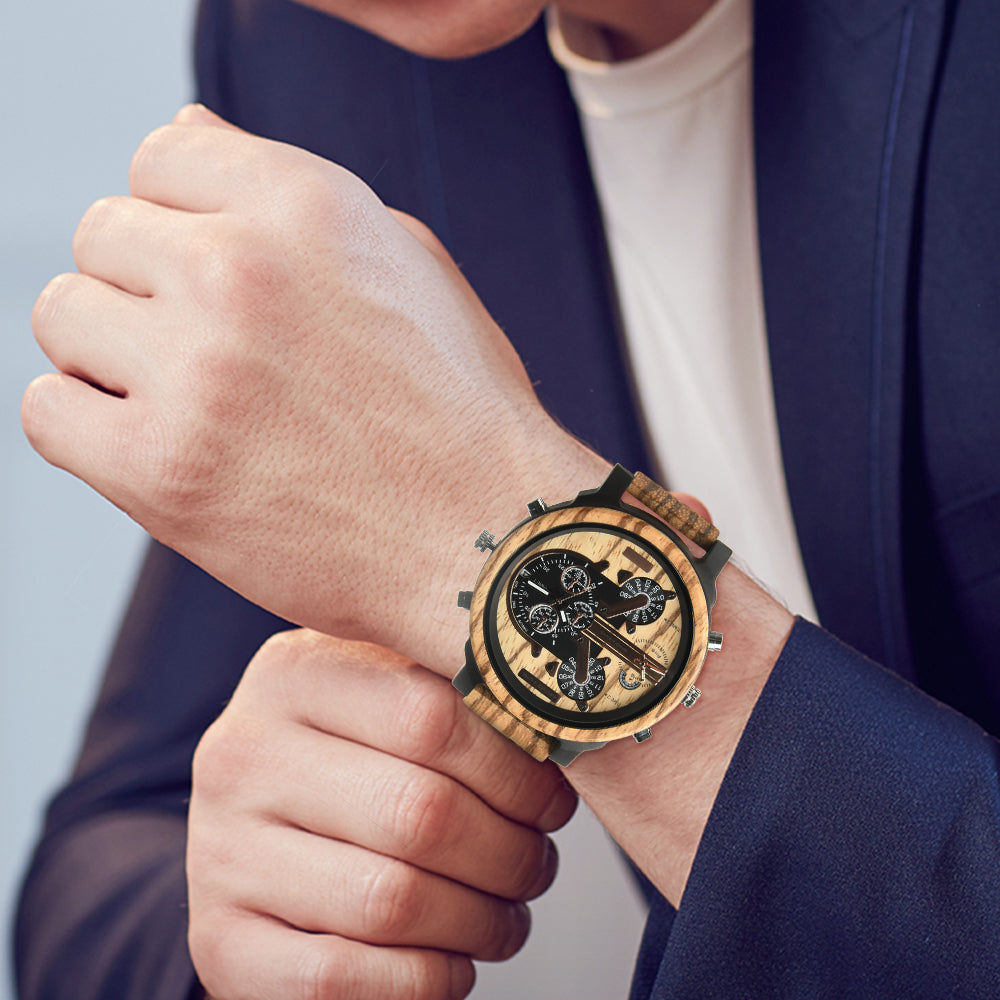 Hot selling men's giant watches trend multi-functional beautiful big dial wooden watch-BUNNYKACHU