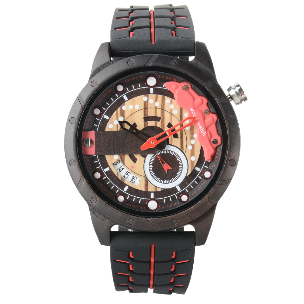 Wristwatches Quartz Men's Watch Blue Clock Brake Disc Wooden Date Fashion Watches For Men-BUNNYKACHU