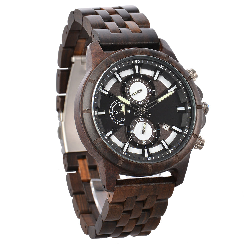 Large Dial Quartz Multifunction Wooden Watch-BUNNYKACHU