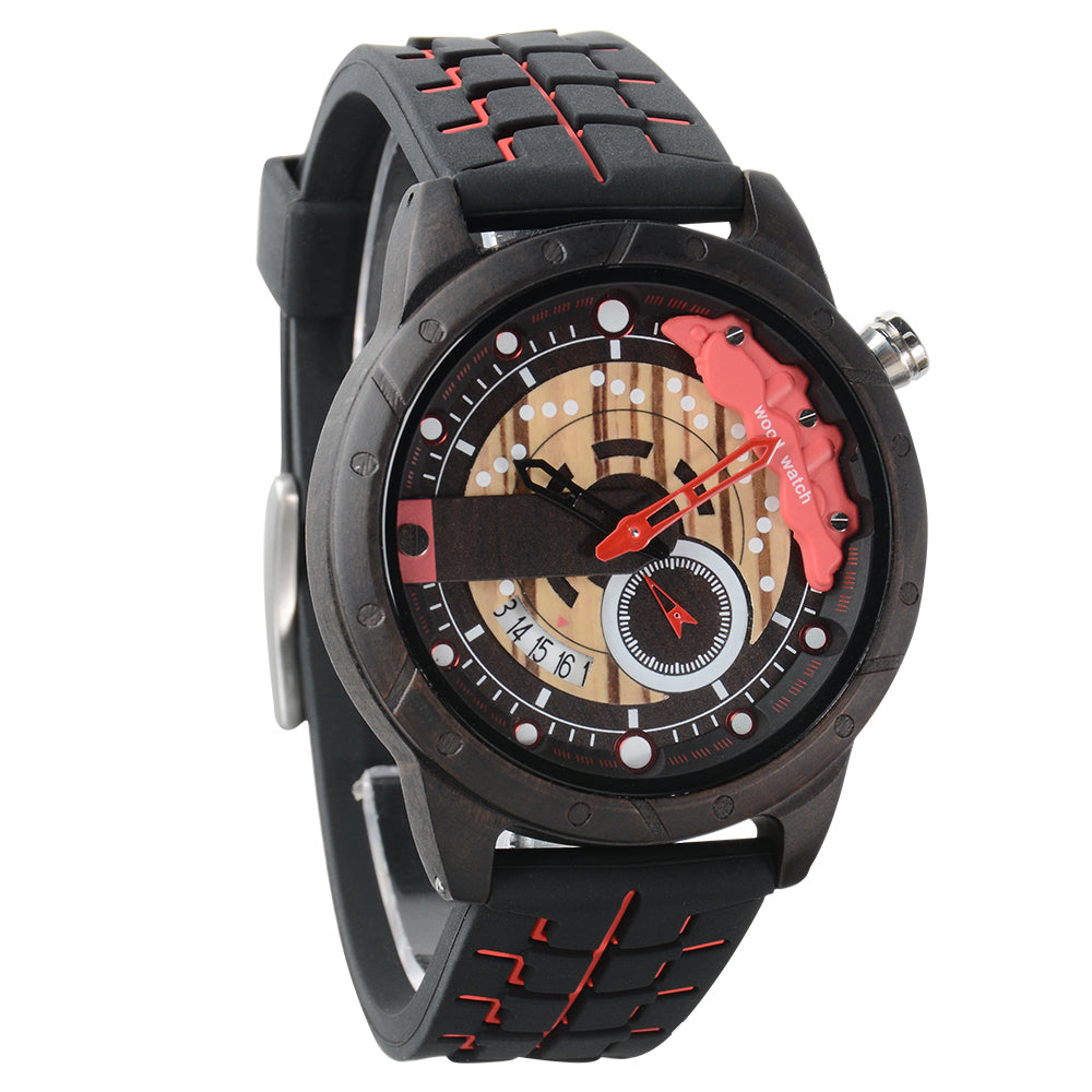 Wristwatches Quartz Men's Watch Blue Clock Brake Disc Wooden Date Fashion Watches For Men-BUNNYKACHU